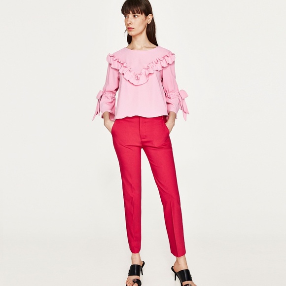 NWT Zara pink frill blouse ruffle shirt - Picture 1 of 7